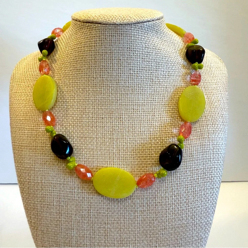 Vintage Palm Beach‎ Chic Green Black Pink Chunky Beaded Necklace